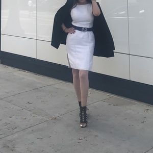 MESH WHITE MIDI DRESS WITH SIDE ZIPPERS